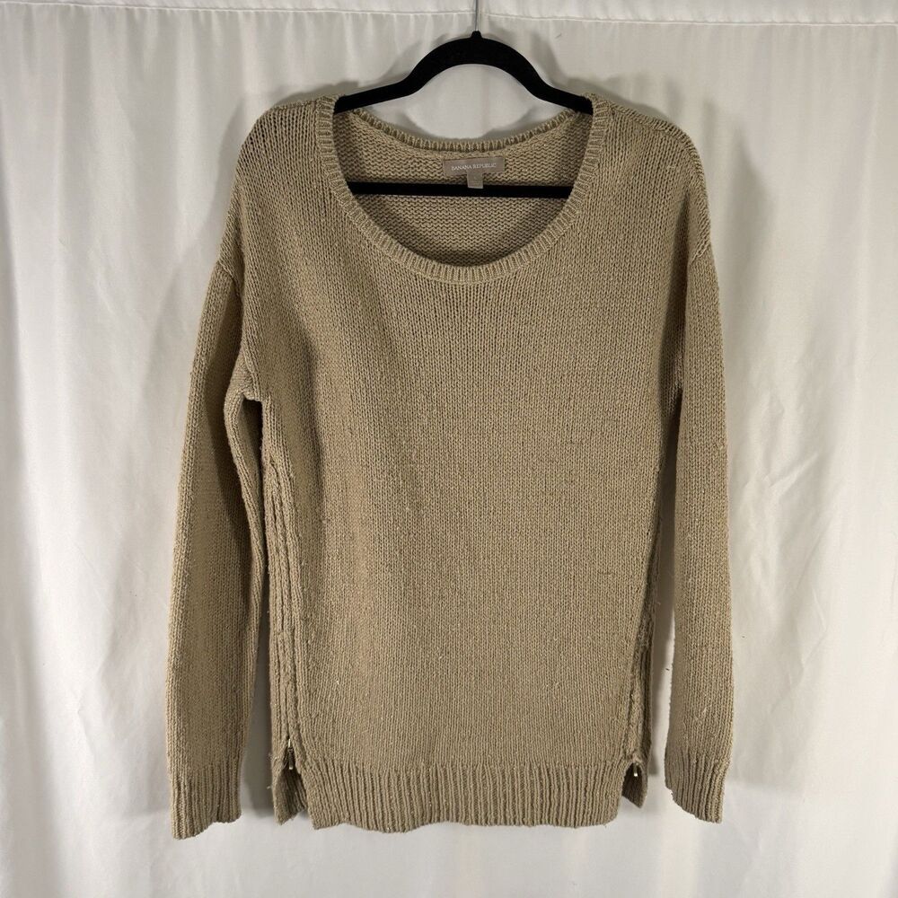 Banana Republic Wool Blend Sweater Women's Small Brown Metallic Round Neck Pullo